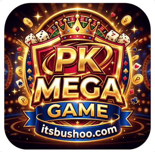 PK Mega Game online casino app screenshot showing slot games and earning dashboard