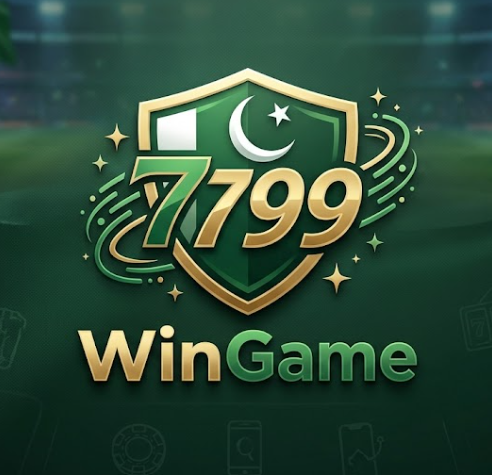 A person holding a smartphone showing the Win7799 game interface with Pakistan currency.